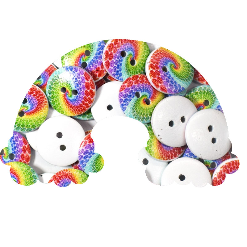 Craft Embellishment - 300개 15/20mm 나무 원형 무지개 공작새
