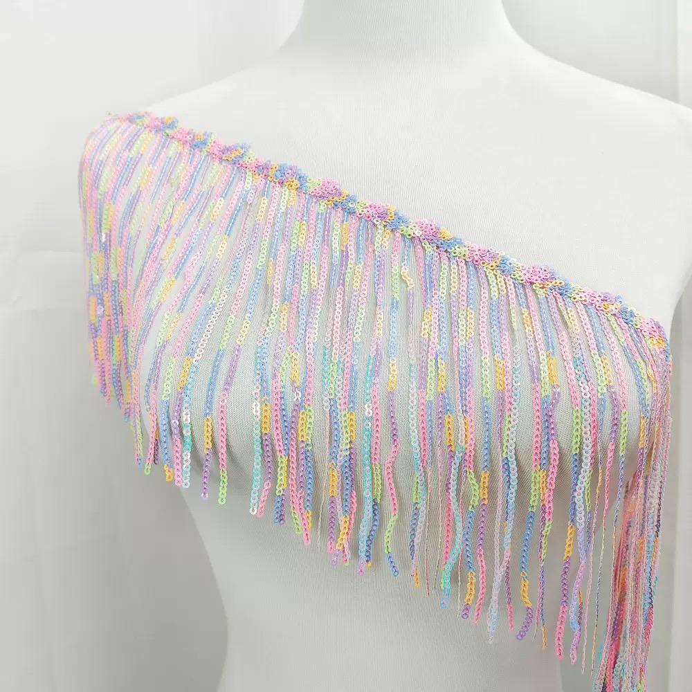 Guipure Lace Panel - 1야드 17cm 글리터 레이저 스팽글 프린지