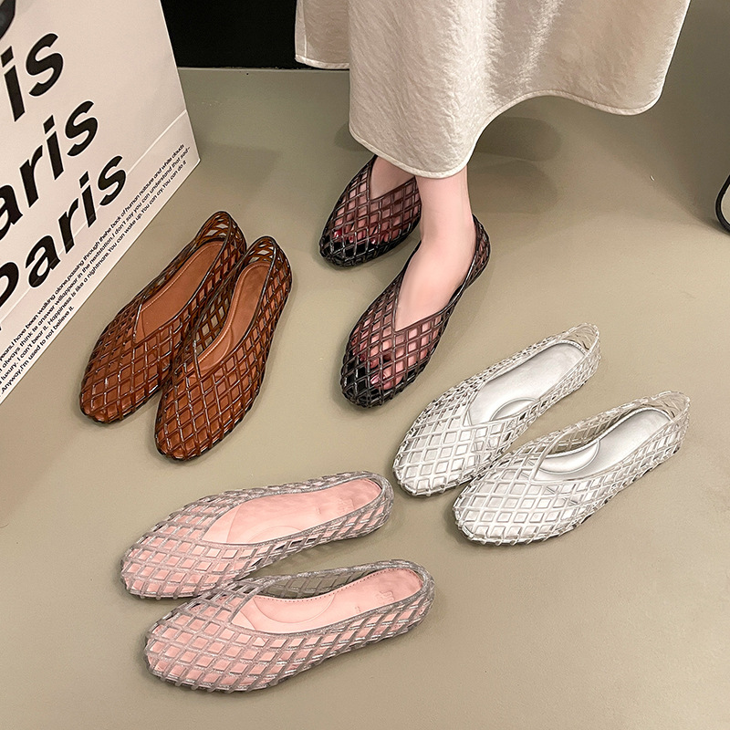 여름용 플랫 젤리 샌들, 피쉬넷 속이 비치는 디자인,  - Crystal Mesh Fabric 리뷰 및 가격