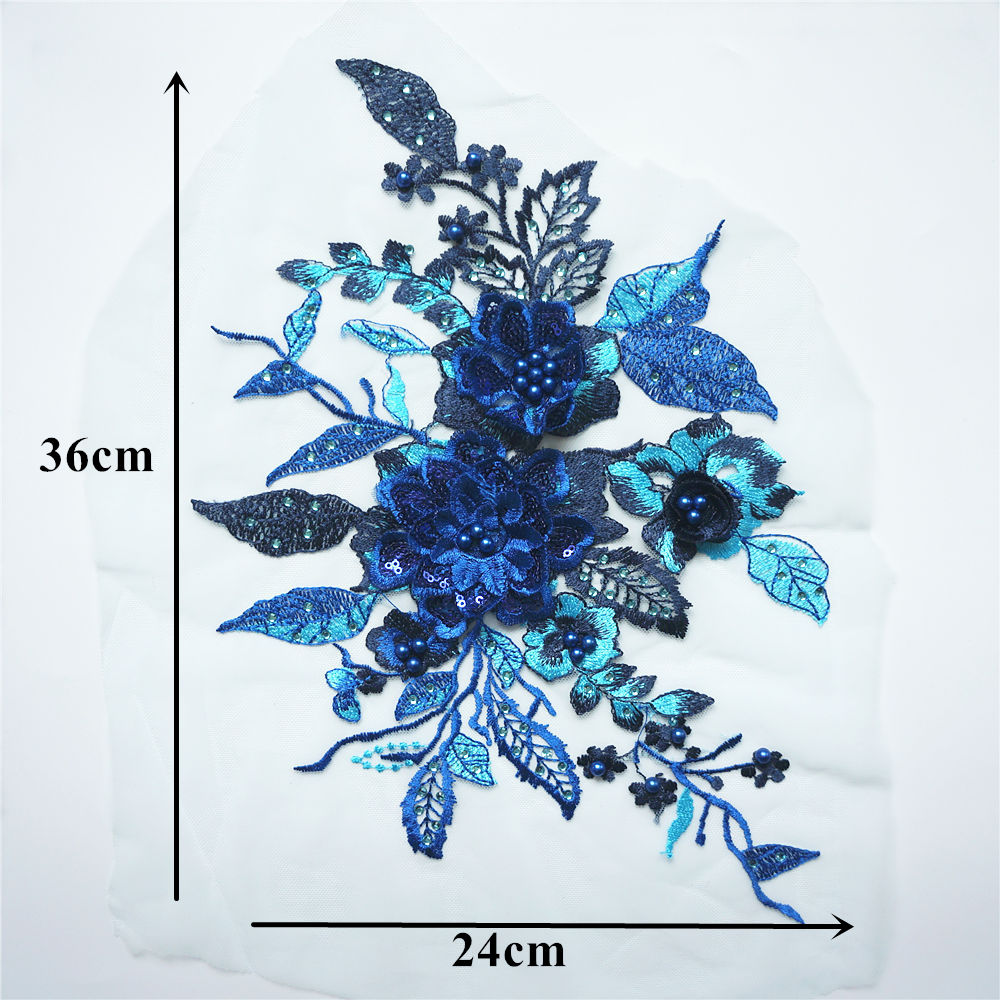로얄 블루 자수 레이스 장미 꽃 비즈 라인 석 장식 조 - Applique Patch Flower 리뷰 및 가격