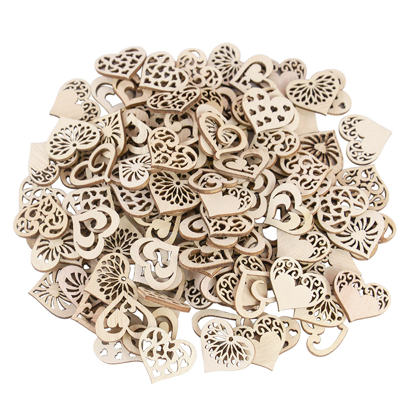50/100pcs 빈 심장 패턴 작은 자연 나무 조각  - Craft Embellishment 리뷰 및 가격