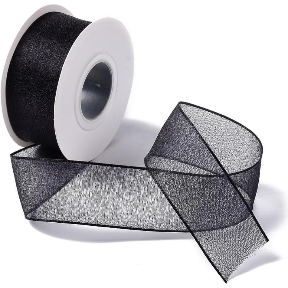 1인치 블랙 오간자 리본 와이어드 시어 메쉬 시폰 리본 - Organza Ribbon Spool 리뷰 및 가격